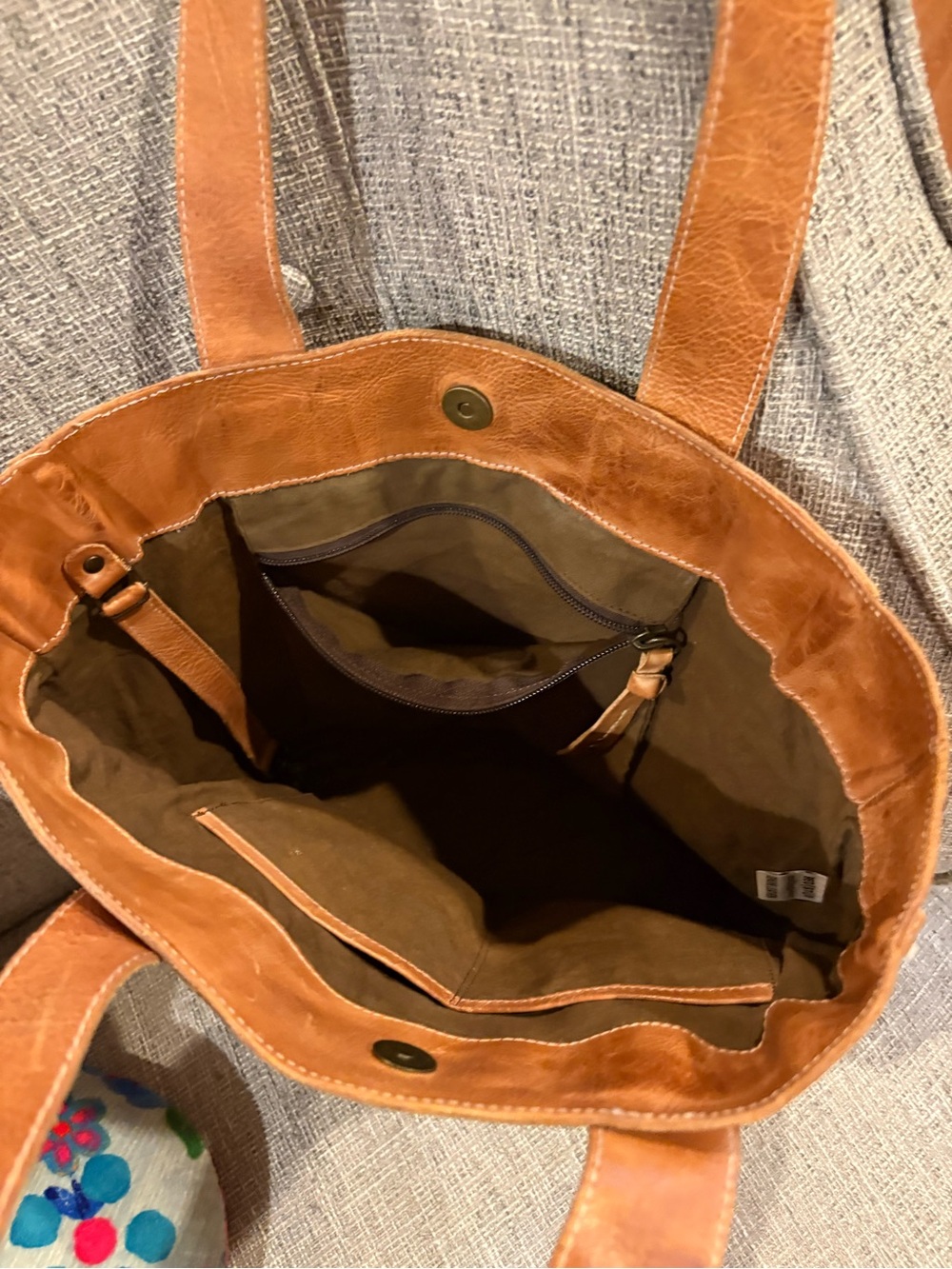 Bed Stu Stevie Cognac Leather Tote with Cream Stitch Accents - Picture 2 of 3